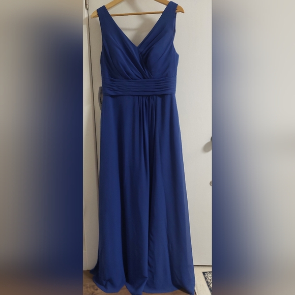 Azazie Cobalt Blue V-Neck Maxi Dress with Front Slit - Picture 4 of 9